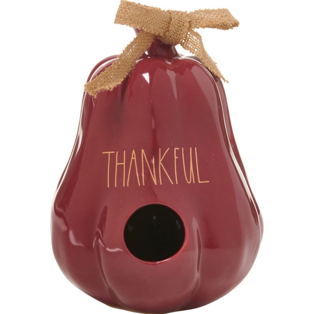 NIB Rae Dunn Thankful Red Gold Accented‎ Gourd Shaped Birdhouse Fall Decor Birds